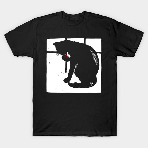 Victorian Cat Licking Paw T-Shirt by Pixelchicken